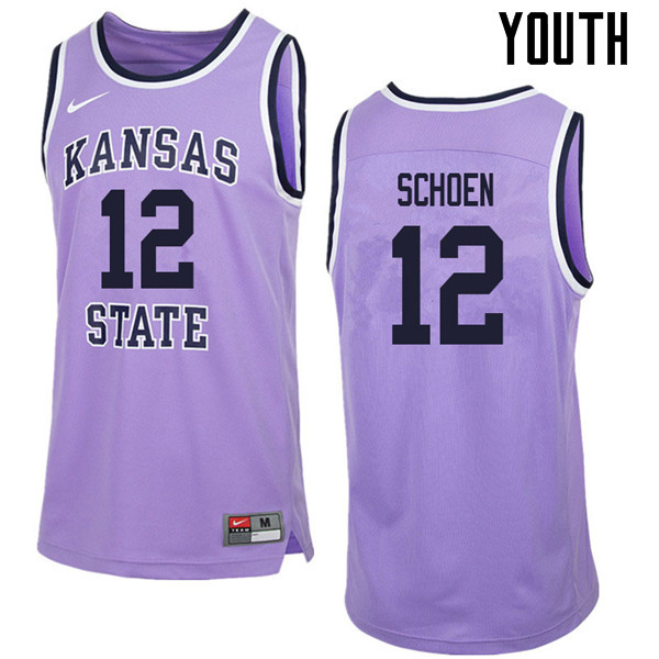 Youth #12 Mason Schoen Kansas State Wildcats College Retro Basketball Jerseys Sale-Purple - Click Image to Close